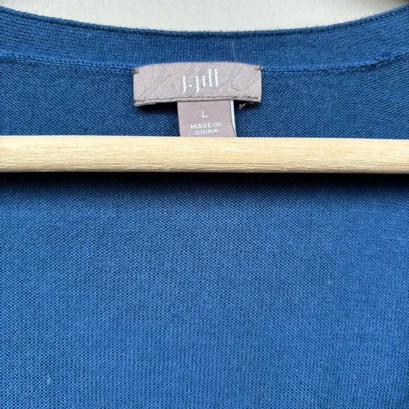 J.Jill Silk Cotton Cashmere V-neck Cardigan Size L Blue Super Soft Lightweight - Picture 3 of 7